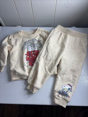 291 - Cream 'Happy Holidays' Snoopy Kids Sweatshirt & Joggers Set